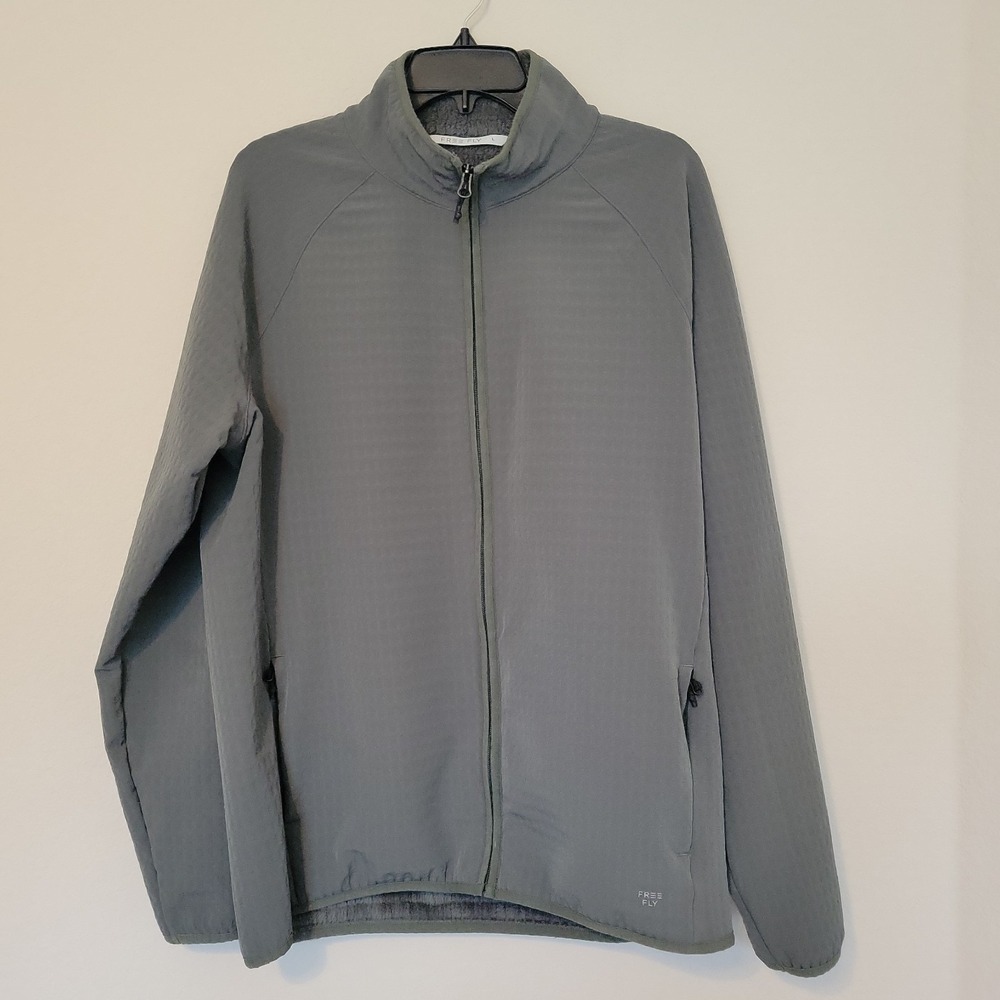 Free Fly Mens Gridback Fleece Zip-Up Jacket Sz L Pockets Green Weather Resistant